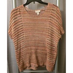 DB Dress Barn Multicolor Open Knit Short Sleeve Sweater Sz Med Pullover Colorful